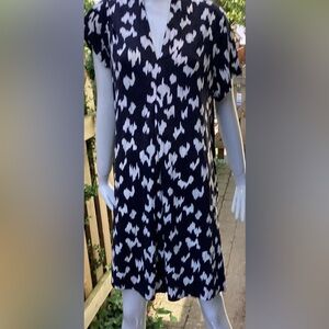 Gilmour XL Black & white Print Midi Dress With Pockets. Comfy Poly Blend